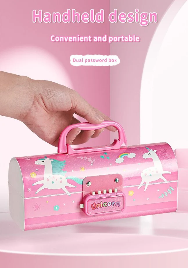 CUTE UNICORN PENCIL BOX WITH DUAL LOCKS PEN CASE LARGE CAPACITY MULTI-LAYER MULTI-FUNCTION STORAGE BAG SECRET COMPARTMENT PENCIL BOX