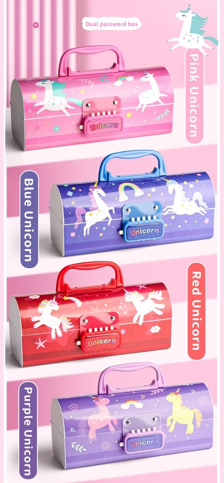 CUTE UNICORN PENCIL BOX WITH DUAL LOCKS PEN CASE LARGE CAPACITY MULTI-LAYER MULTI-FUNCTION STORAGE BAG SECRET COMPARTMENT PENCIL BOX