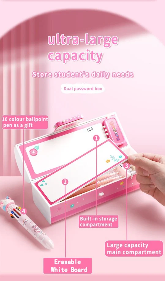 CUTE UNICORN PENCIL BOX WITH DUAL LOCKS PEN CASE LARGE CAPACITY MULTI-LAYER MULTI-FUNCTION STORAGE BAG SECRET COMPARTMENT PENCIL BOX
