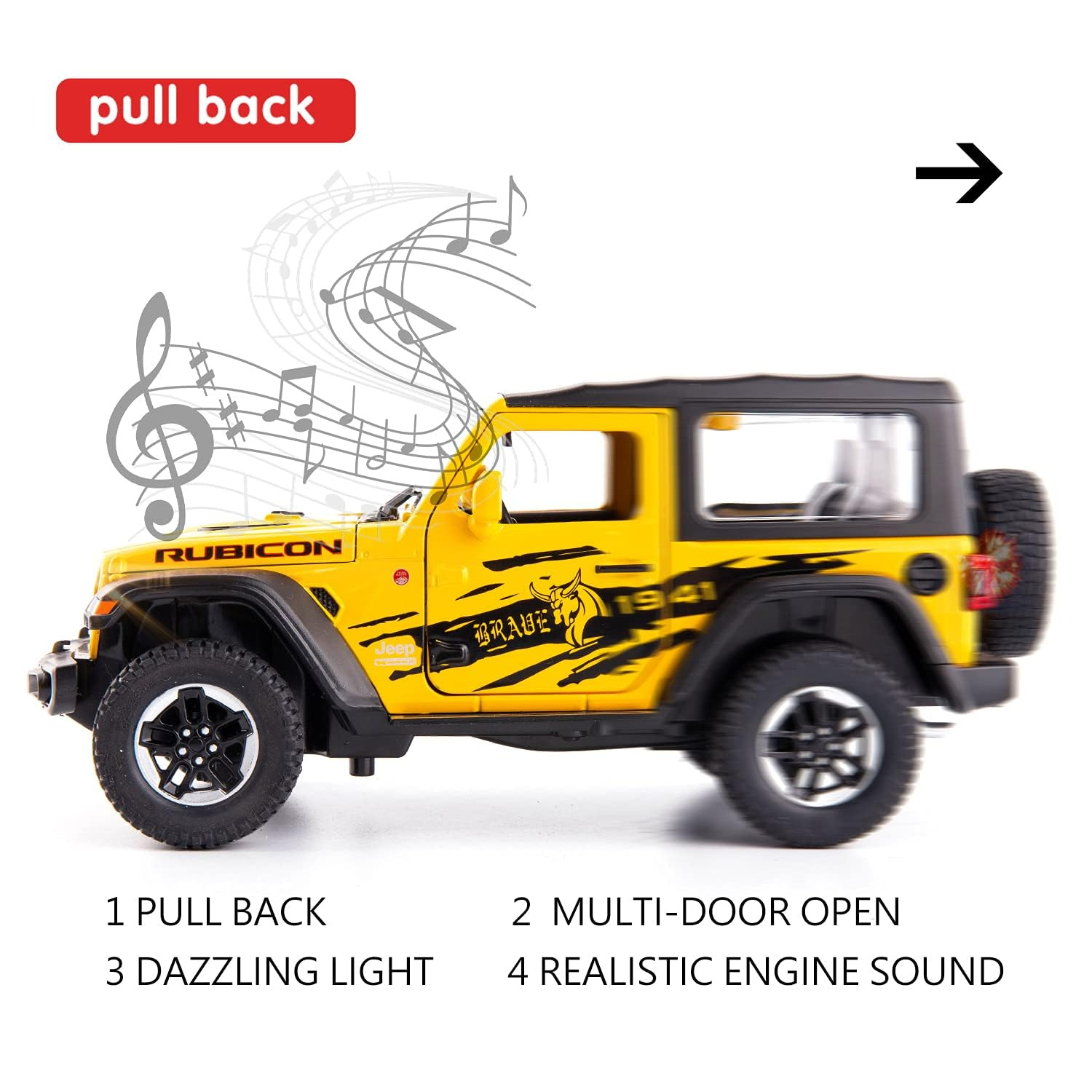 JEEP WRANGLER RUBICON 1941 DIECAST METAL PULLBACK TOY CAR - SCALE 1:24 (15.5 X 7.5 X 7 CM)