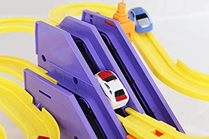 TRACK RACER RACING CAR SET WITH 4 MINIATURE CARS ROTATING HELICOPTER AND THRILLING SOUND