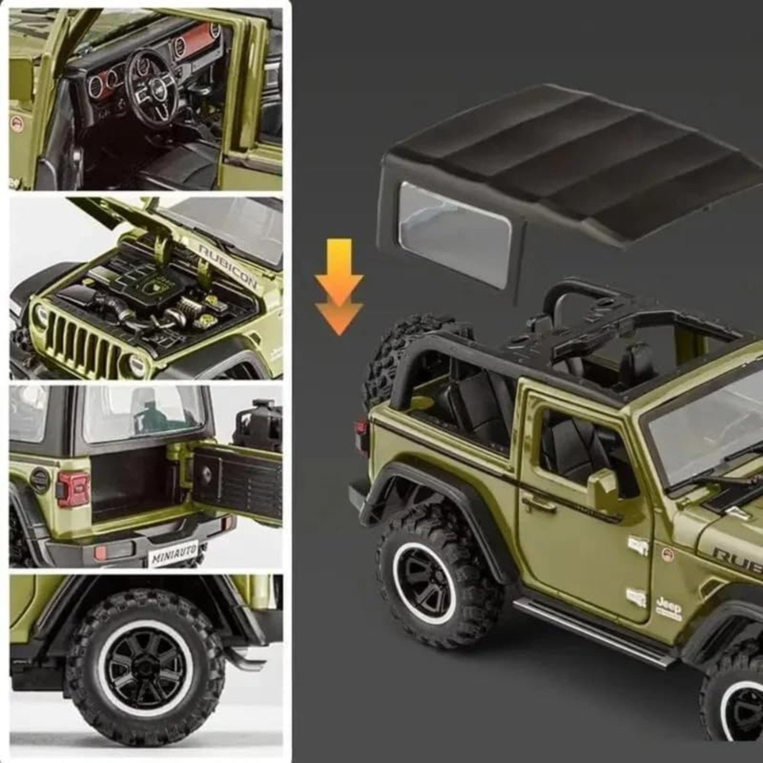 JEEP WRANGLER RUBICON 1941 DIECAST METAL PULLBACK TOY CAR - SCALE 1:24 (15.5 X 7.5 X 7 CM)