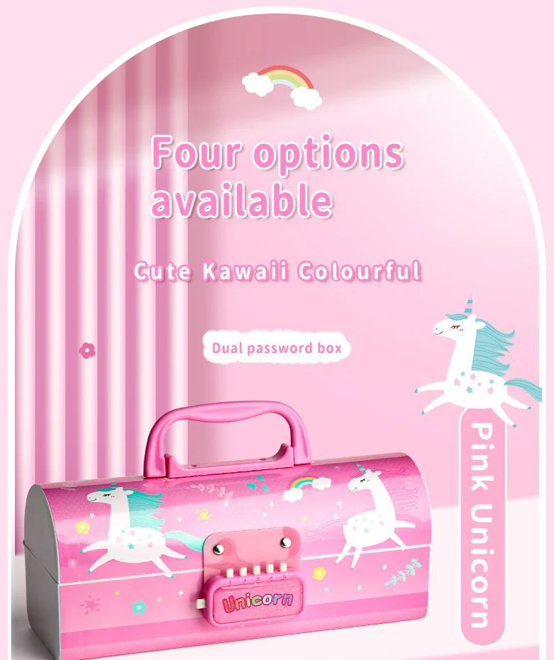 CUTE UNICORN PENCIL BOX WITH DUAL LOCKS PEN CASE LARGE CAPACITY MULTI-LAYER MULTI-FUNCTION STORAGE BAG SECRET COMPARTMENT PENCIL BOX