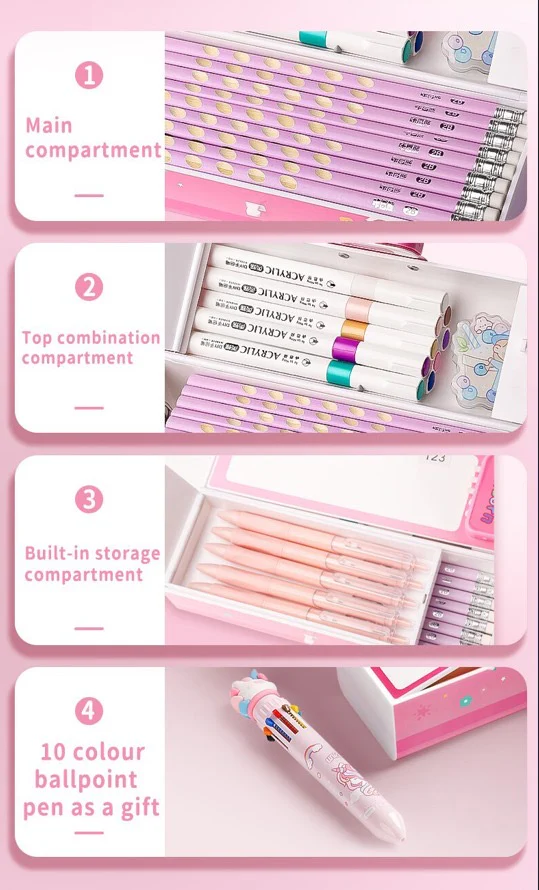CUTE UNICORN PENCIL BOX WITH DUAL LOCKS PEN CASE LARGE CAPACITY MULTI-LAYER MULTI-FUNCTION STORAGE BAG SECRET COMPARTMENT PENCIL BOX