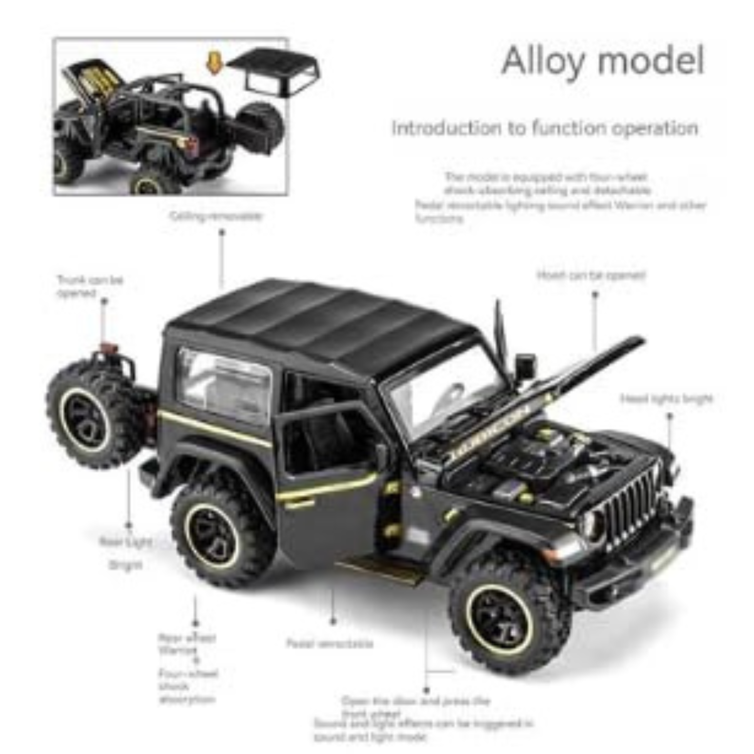JEEP WRANGLER RUBICON 1941 DIECAST METAL PULLBACK TOY CAR - SCALE 1:24 (15.5 X 7.5 X 7 CM)