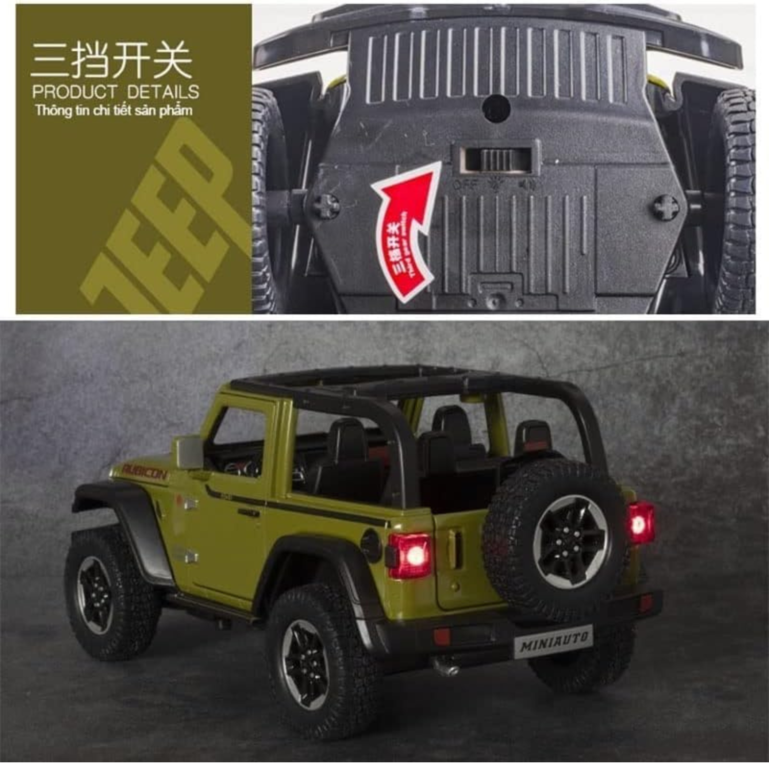 JEEP WRANGLER RUBICON 1941 DIECAST METAL PULLBACK TOY CAR - SCALE 1:24 (15.5 X 7.5 X 7 CM)
